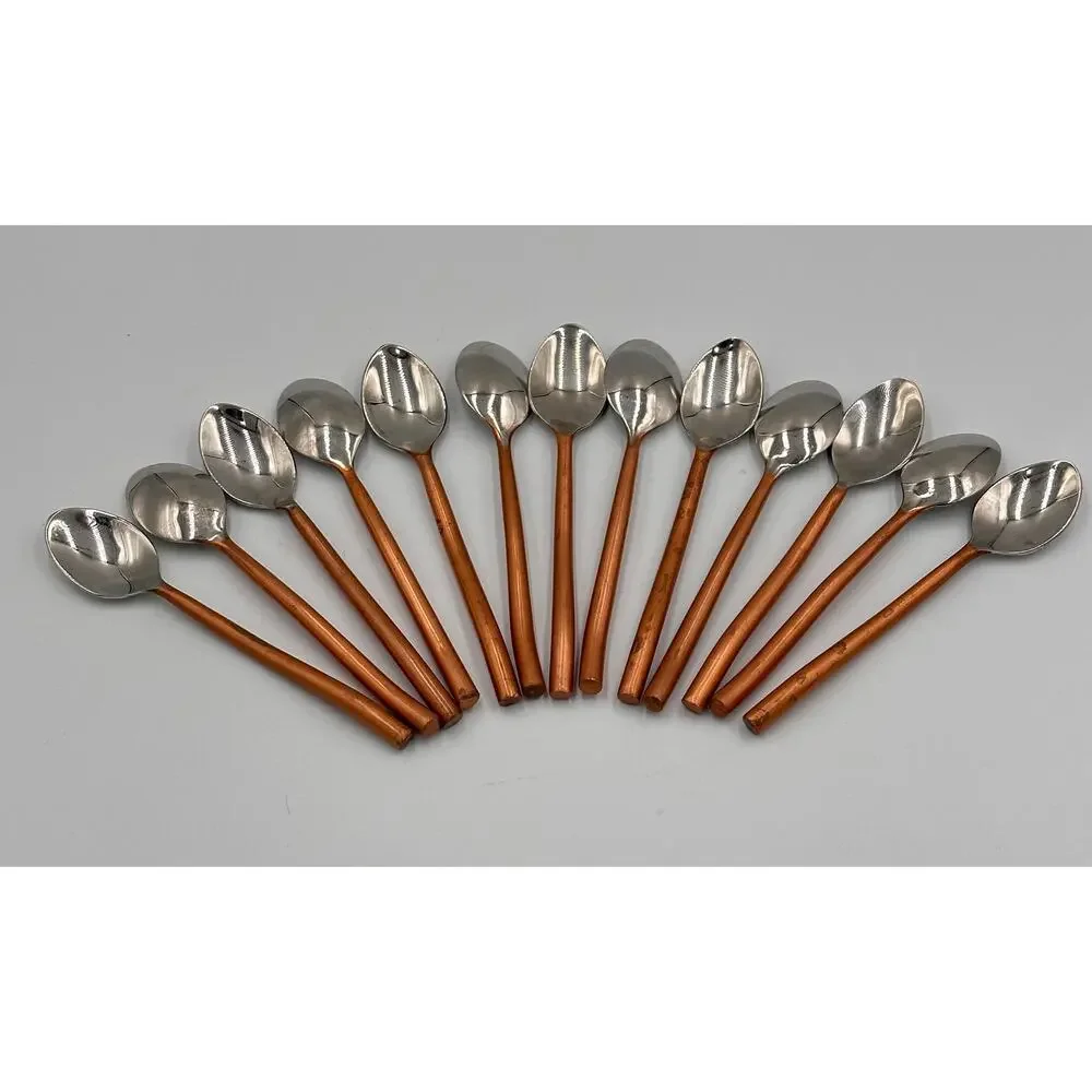 Vintage Coffee Dessert Espresso Demitasse Hand Crafted Copper Handle Spoon Set